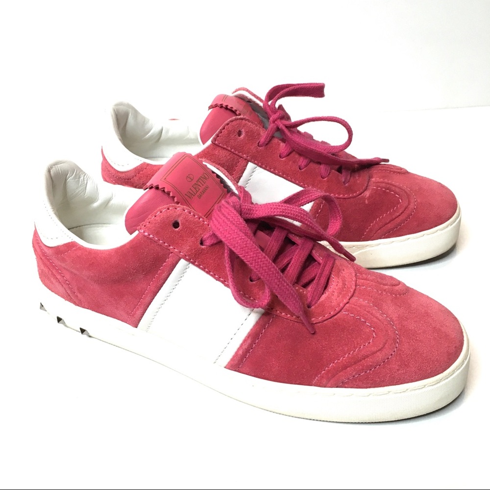 Valentino Rockstud Fly Crew Suede Pink Sneaker 7 US 37.5 EU EUC